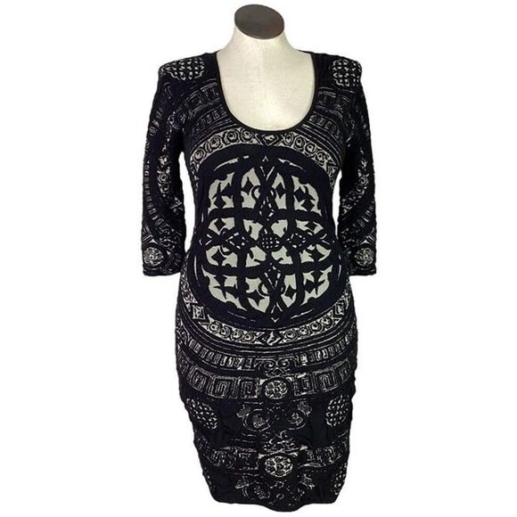 Desigual Leyre Christian Lacroix Knit Bodycon Dress Black 3/4‎ Sleeve XXL - Picture 1 of 10